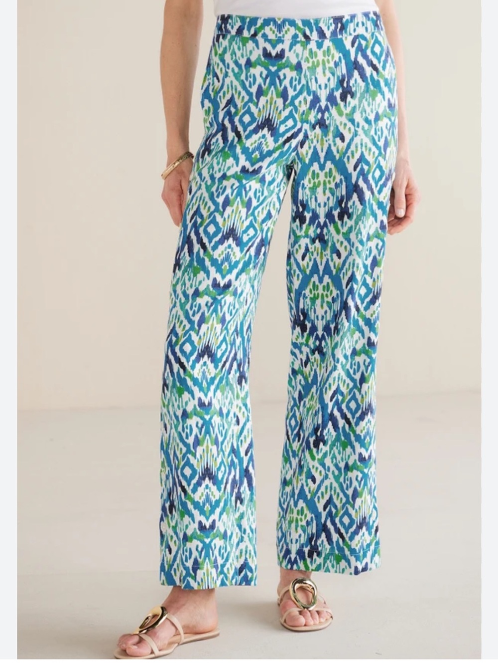 Soft Surroundings‎ NWT Sonoma linen Wide leg Pant size Large Teal Ikat